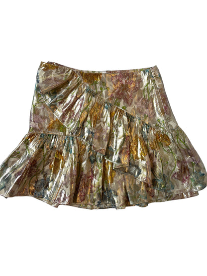 Hayley Menzies Silk Metalliic Frill Mini Skirt