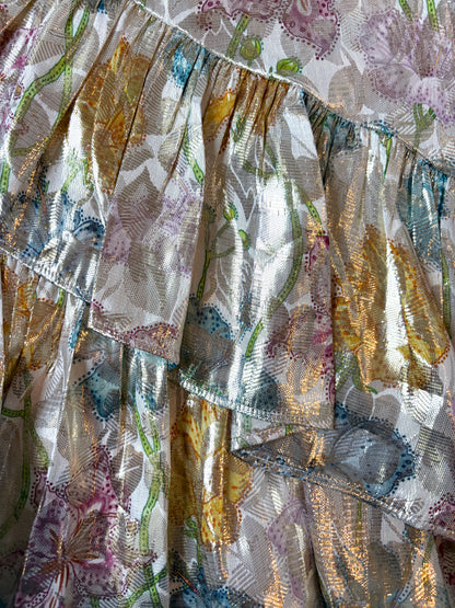 Hayley Menzies Silk Frill Metallic Layered Skirt S