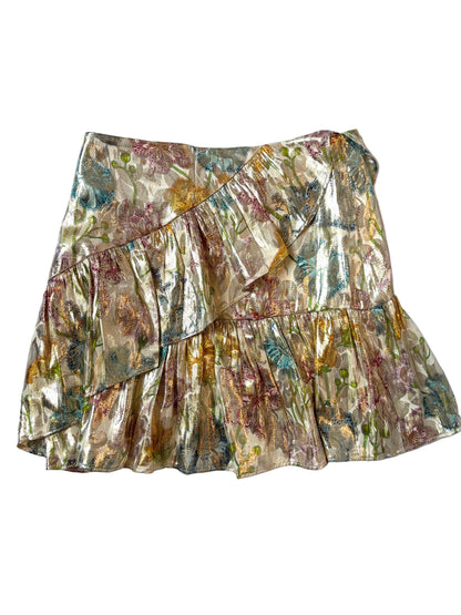 Hayley Menzies Silk Frill Metallic Layered Skirt S