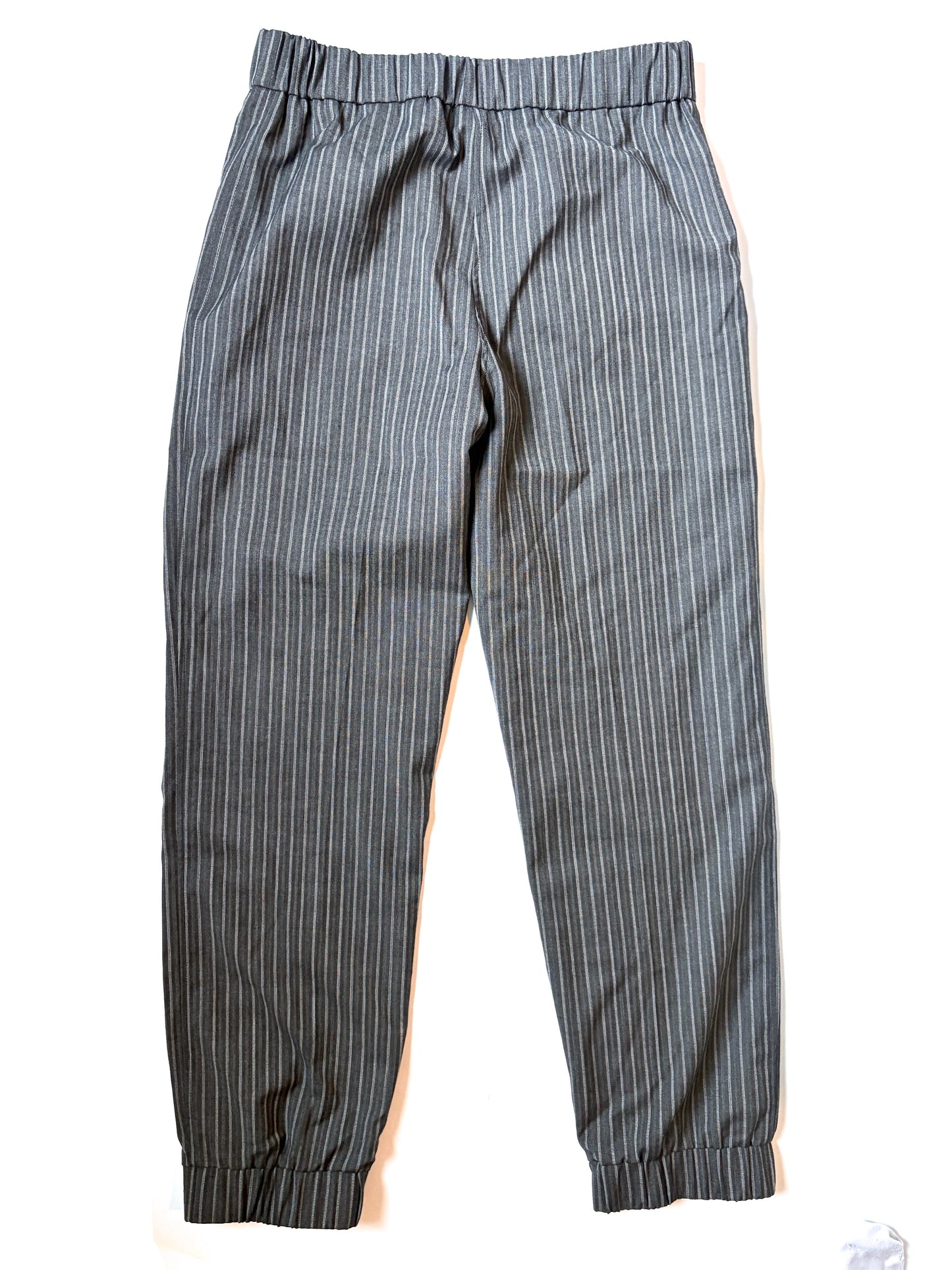 Ganni Pinstripe Grey Elasticated-waist Trousers UK 10