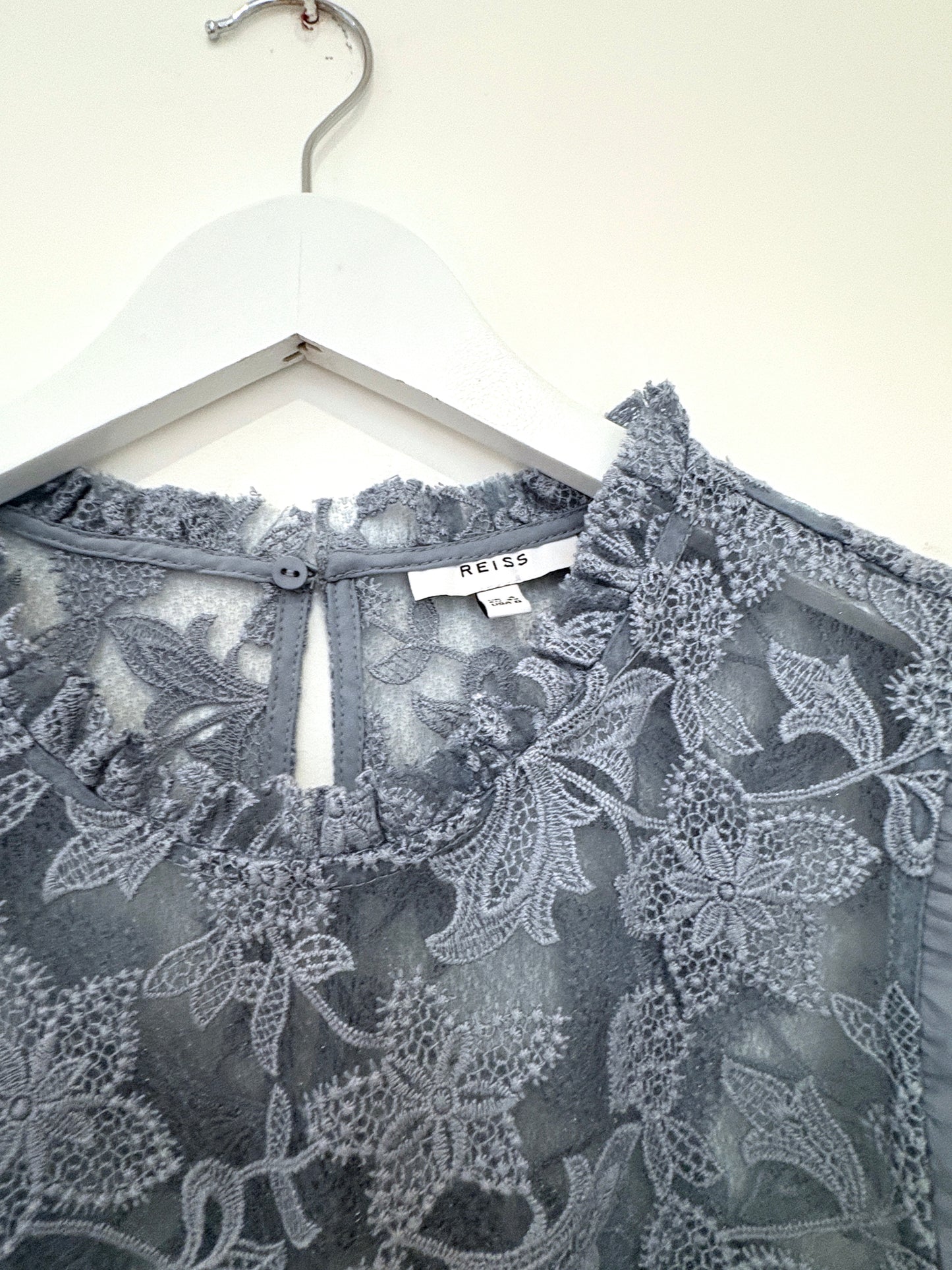 Reiss Marina Blue Lace Blouse UK 4