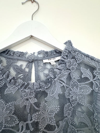 Reiss Marina Blue Lace Blouse UK 4