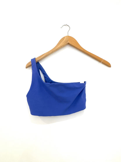 Lululemon ribbed one shoulder sports bra in cornflower blue.