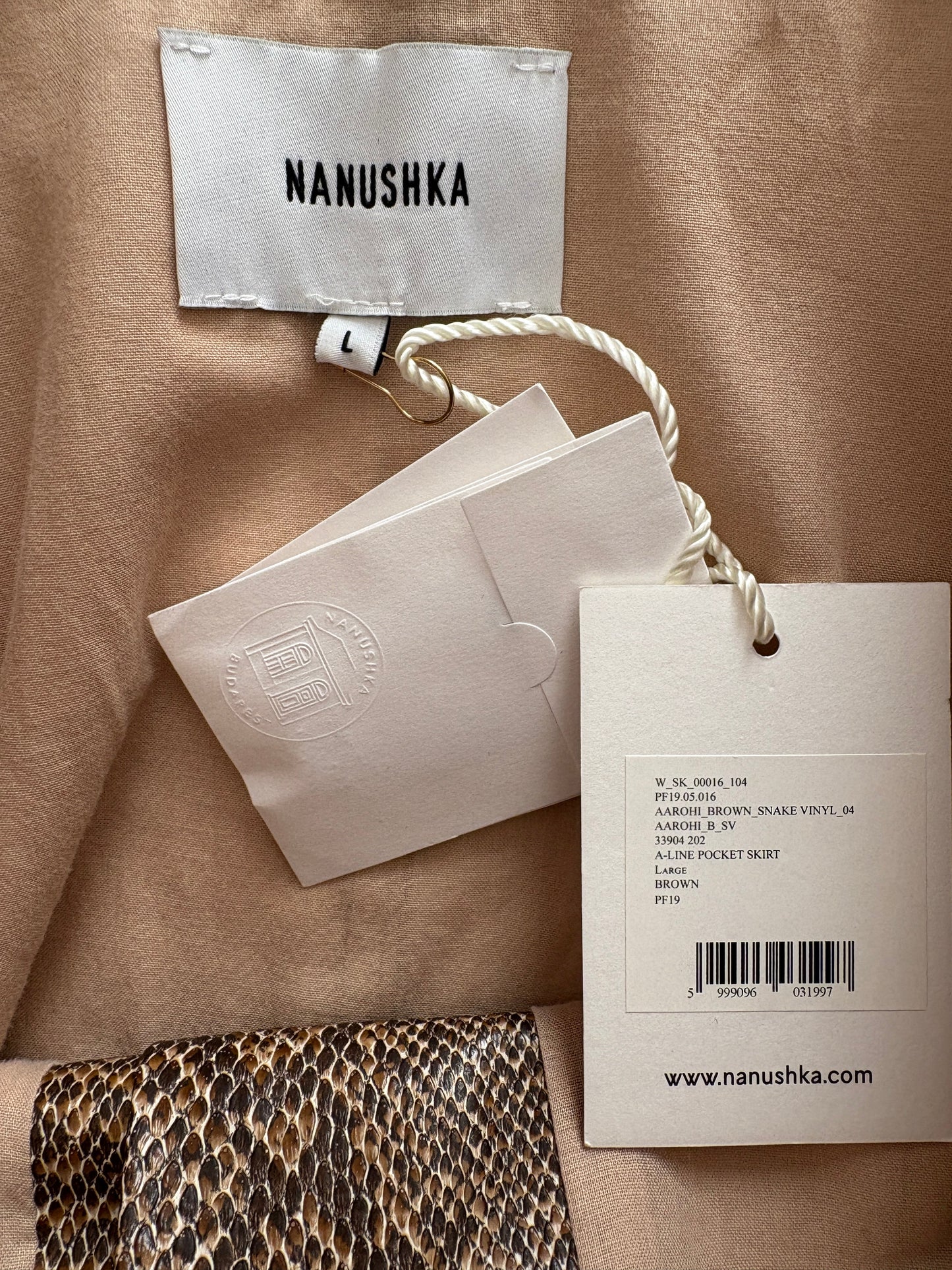 New With Tags Nanushka Brown Snake Vegan Leather Aarohi Skirt L