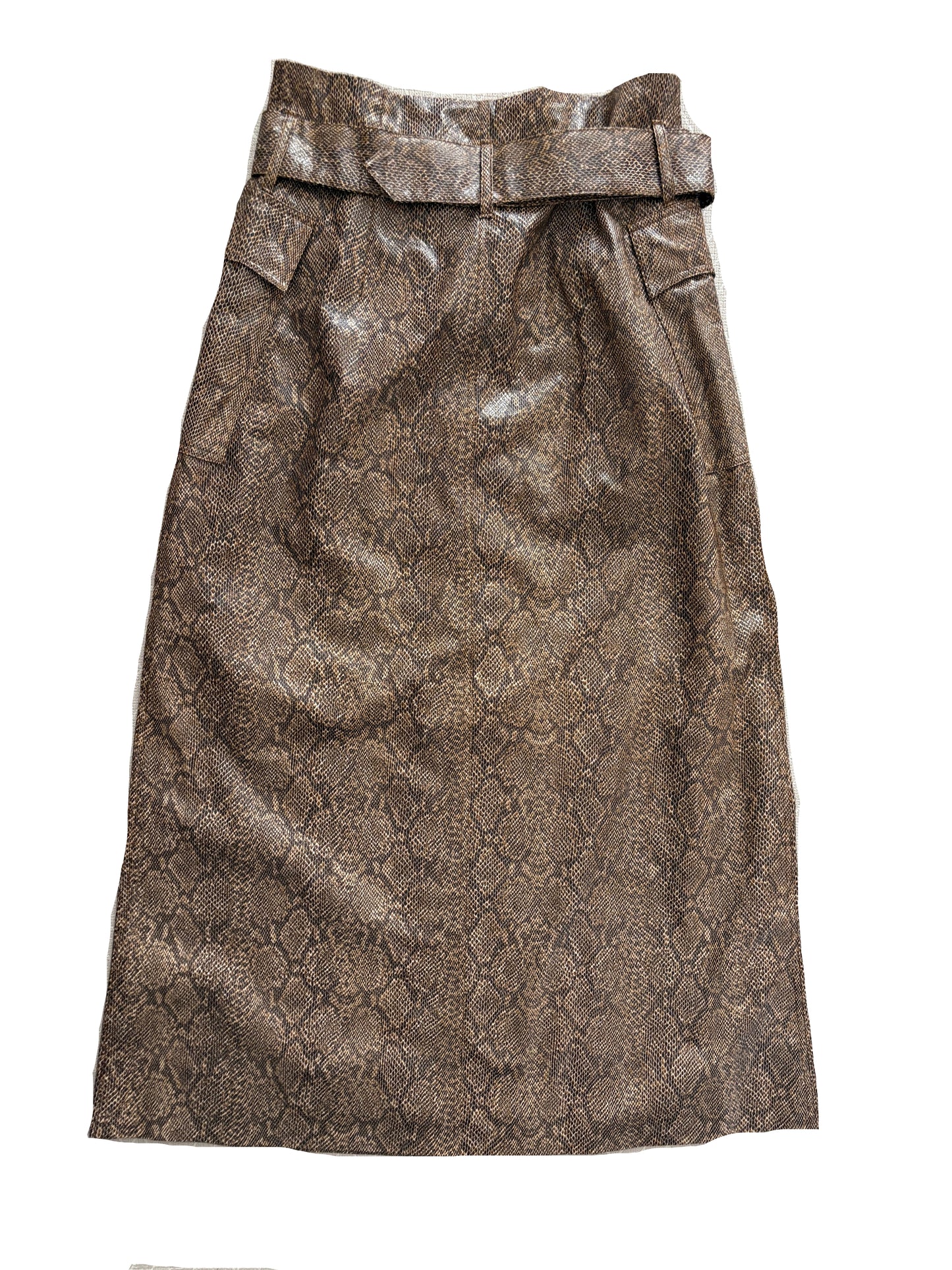 New With Tags Nanushka Brown Snake Vegan Leather Aarohi Skirt L