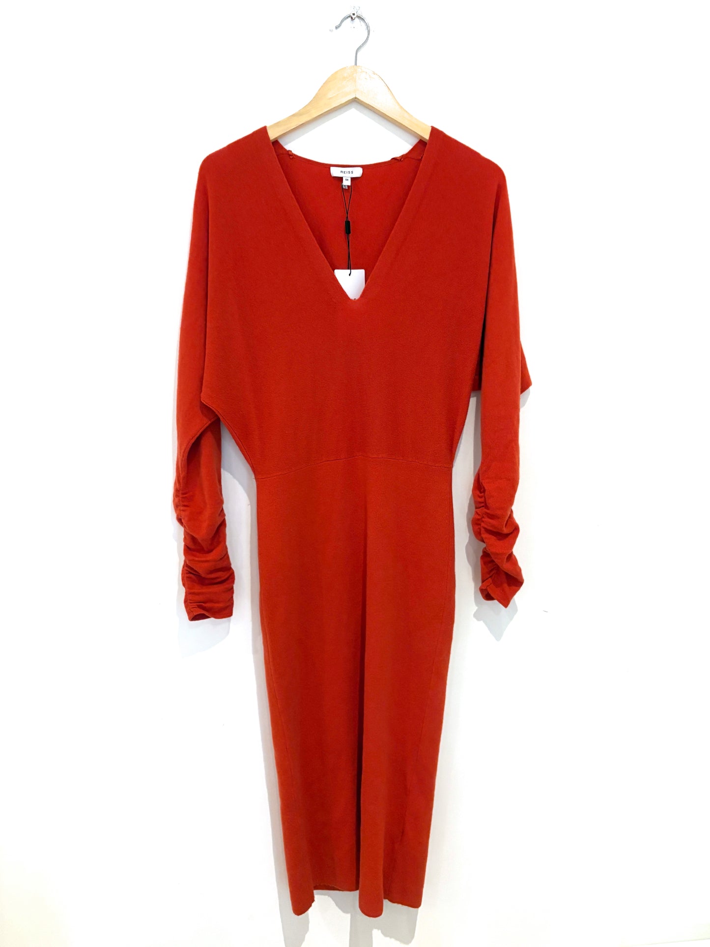 Reiss Cashmere Blend Jenna Ruched Sleeve Knit Dress 
