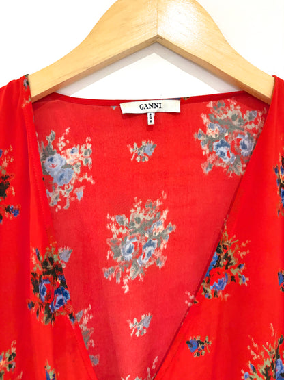 Ganni Red Floral Wrap Maxi Dress UK 10