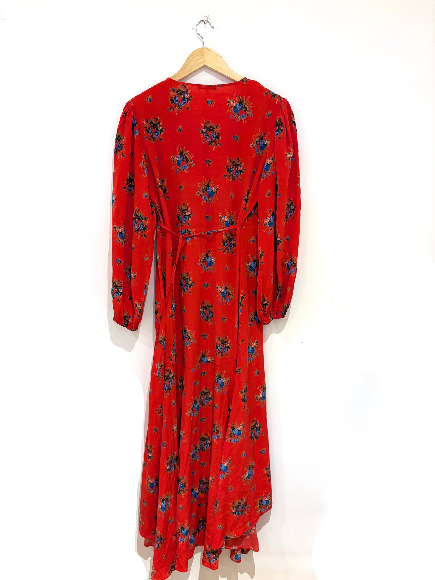 Ganni Red Floral Wrap Maxi Dress UK 10