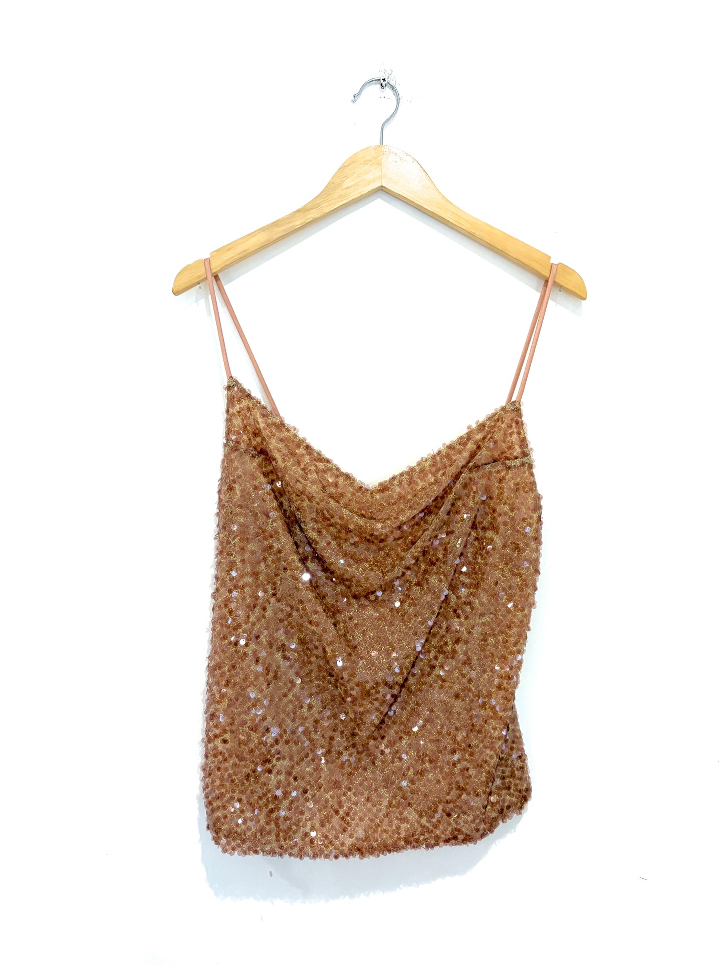 Galvan London Beige Sequin Tank Top 