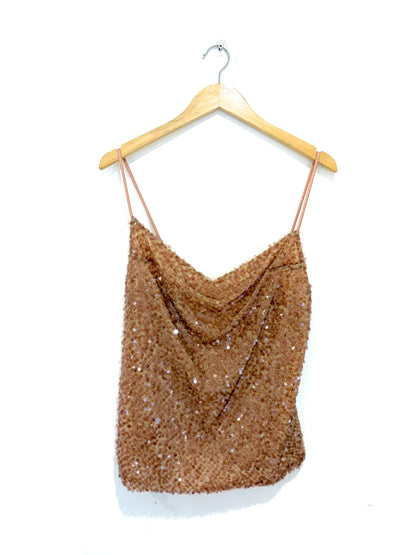 Galvan London Beige Sequin Tank Top 