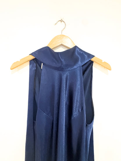 Galvan Satin Blue Maxi Dress UK 12