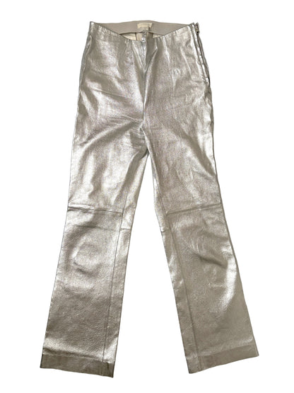 Arket Silver Leather Flare Trousers 