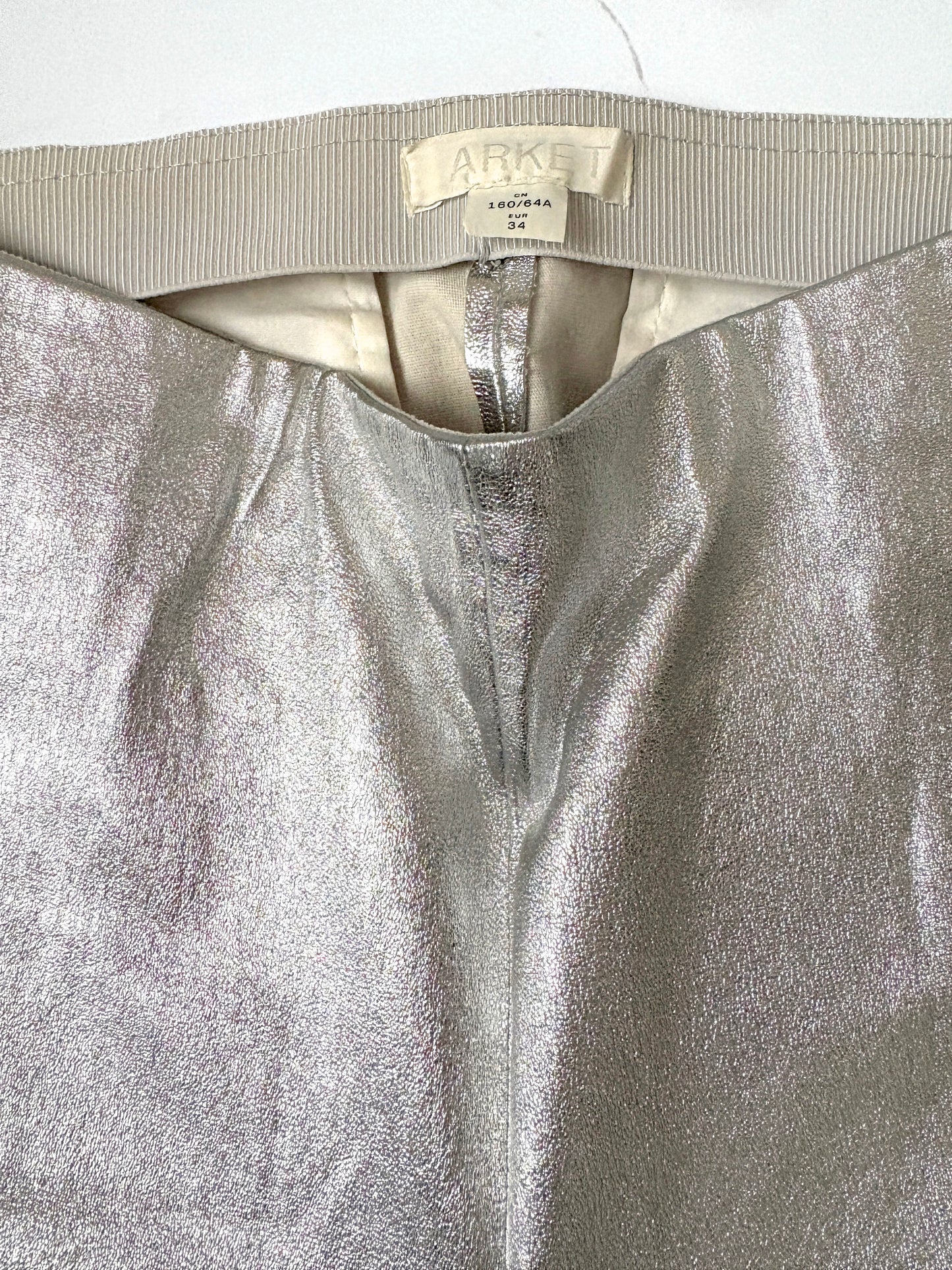 Arket Silver Leather Flare Trousers UK 6