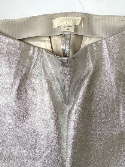 Arket Silver Leather Flare Trousers UK 6