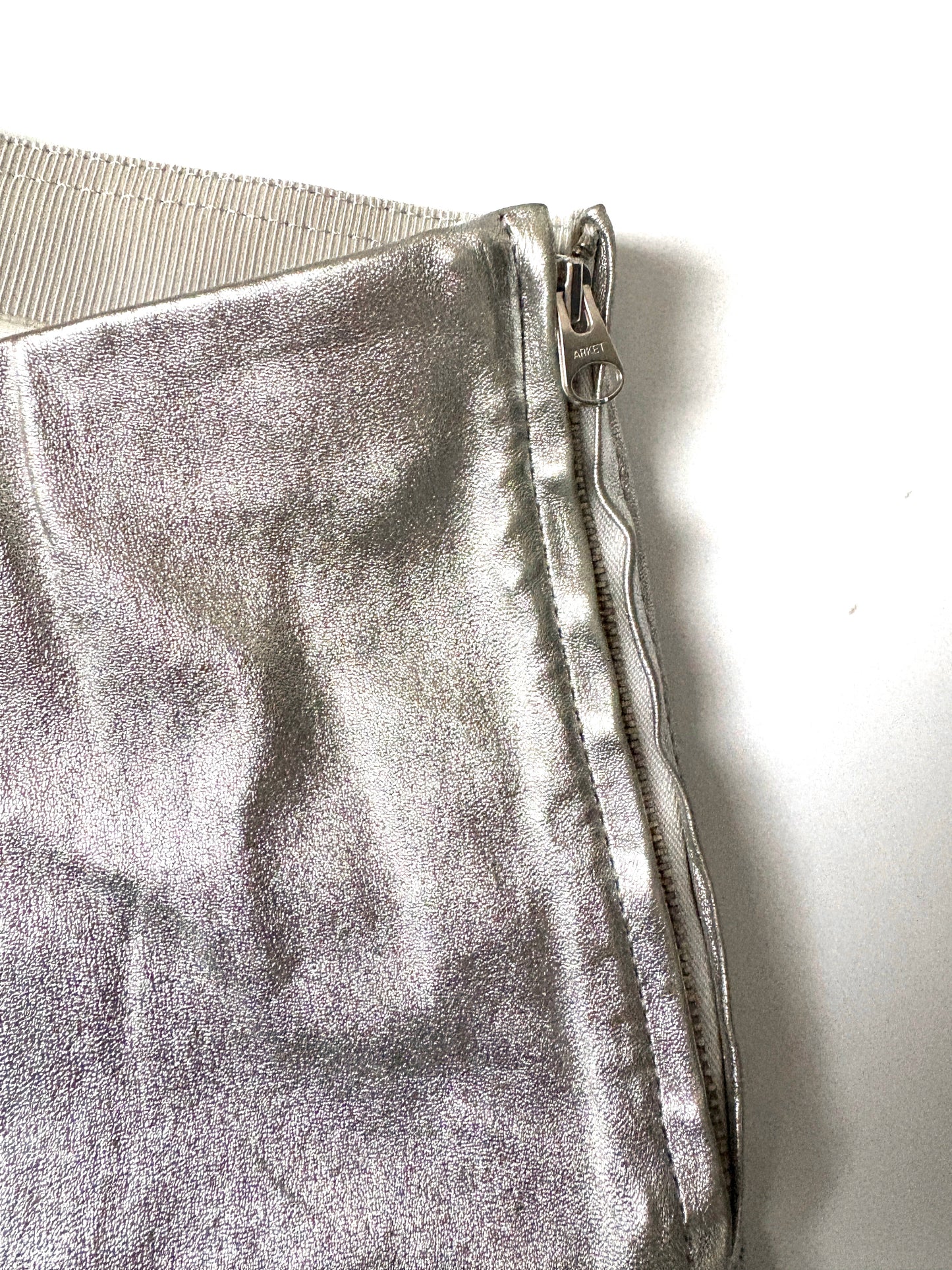 Arket Silver Leather Flare Trousers UK 6