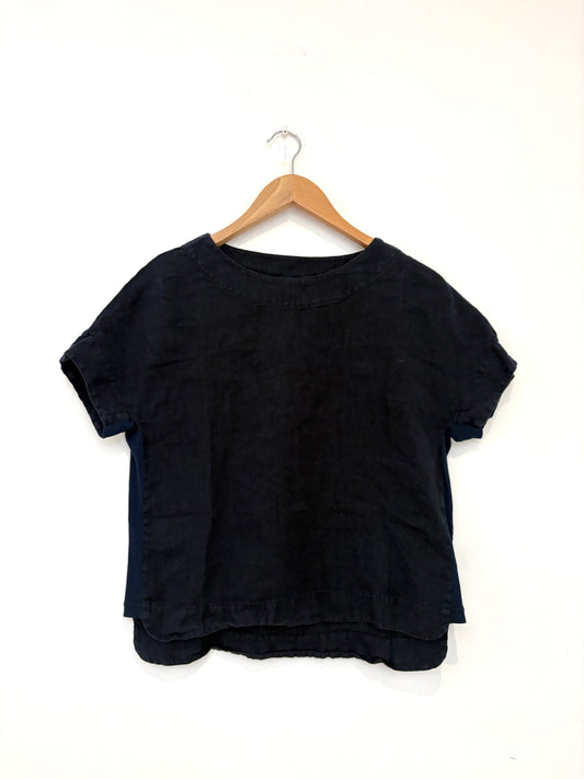 White Company Navy Linen Tee UK 6