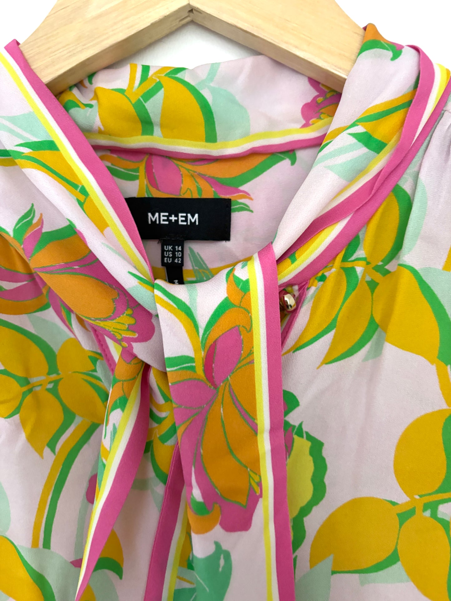 Me+Em Silk Printed Pussybow Blouse UK 14