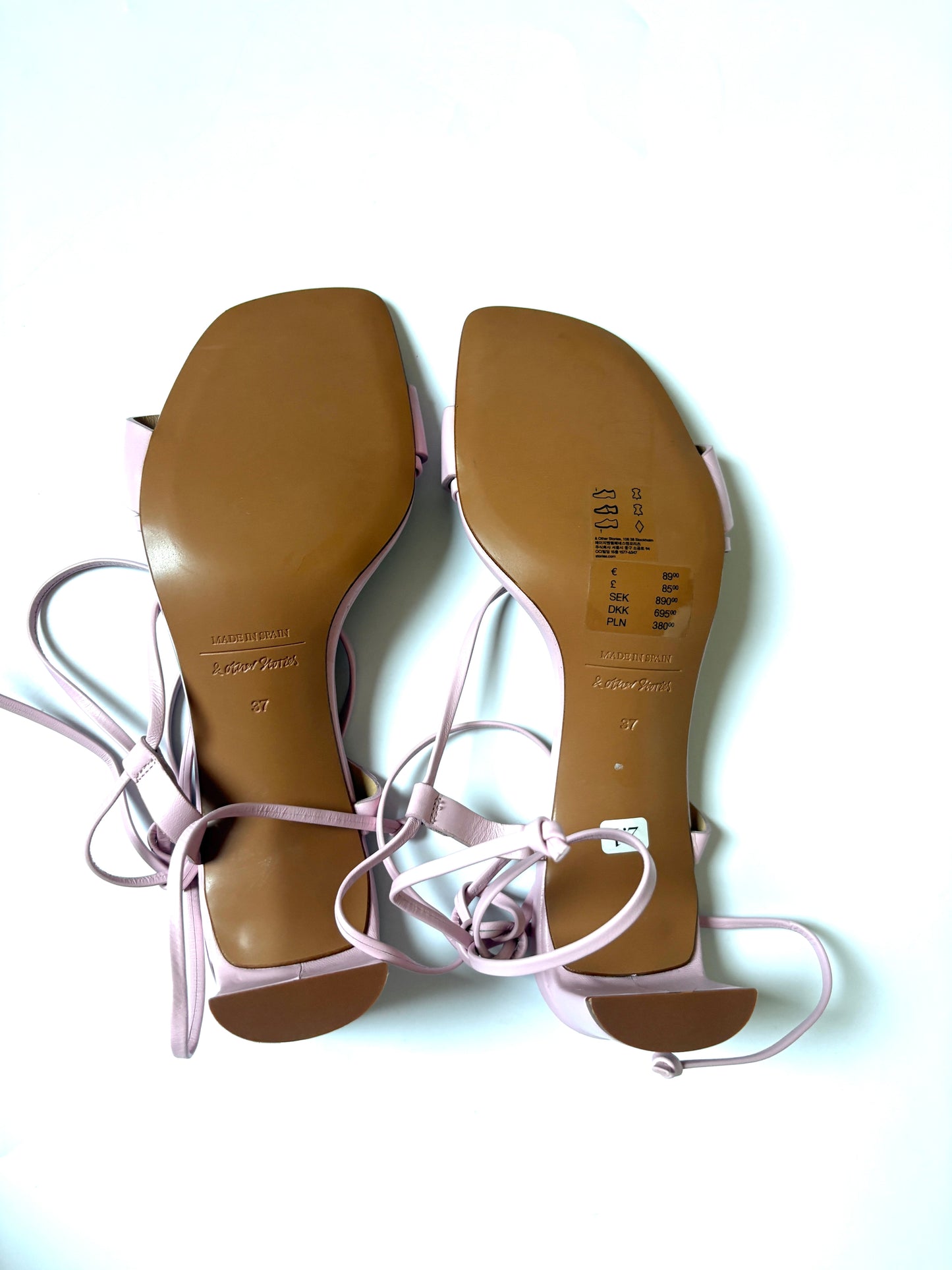 & Other Stories Pink Leather Lace Up Heels UK 4
