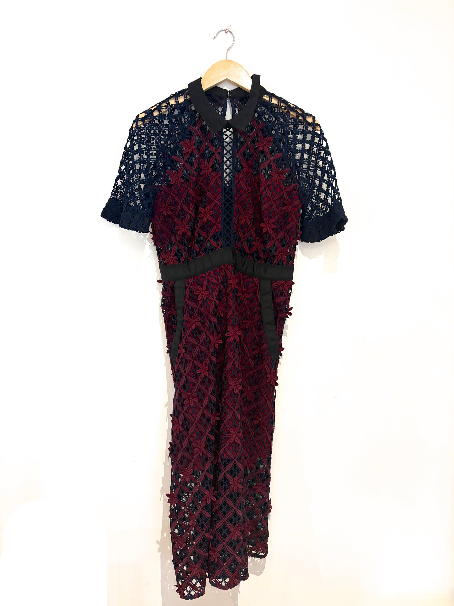 Self-Portrait Burgundy and Navy Floral Midi Dress