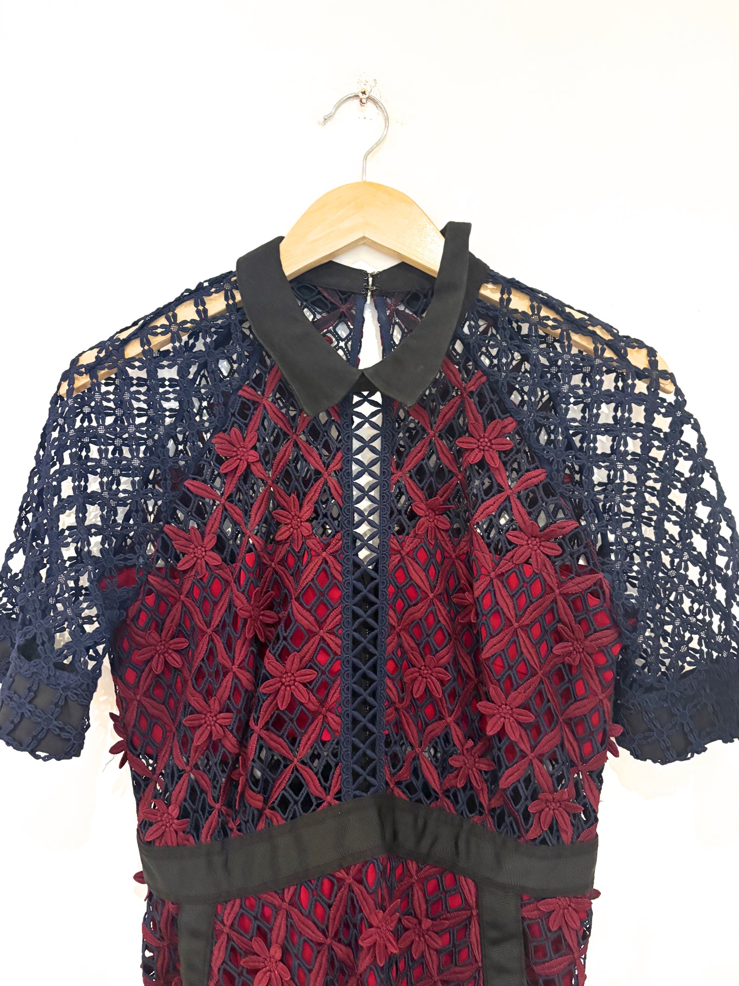 Self-Portrait Burgundy and Navy Floral Midi Dress UK 14