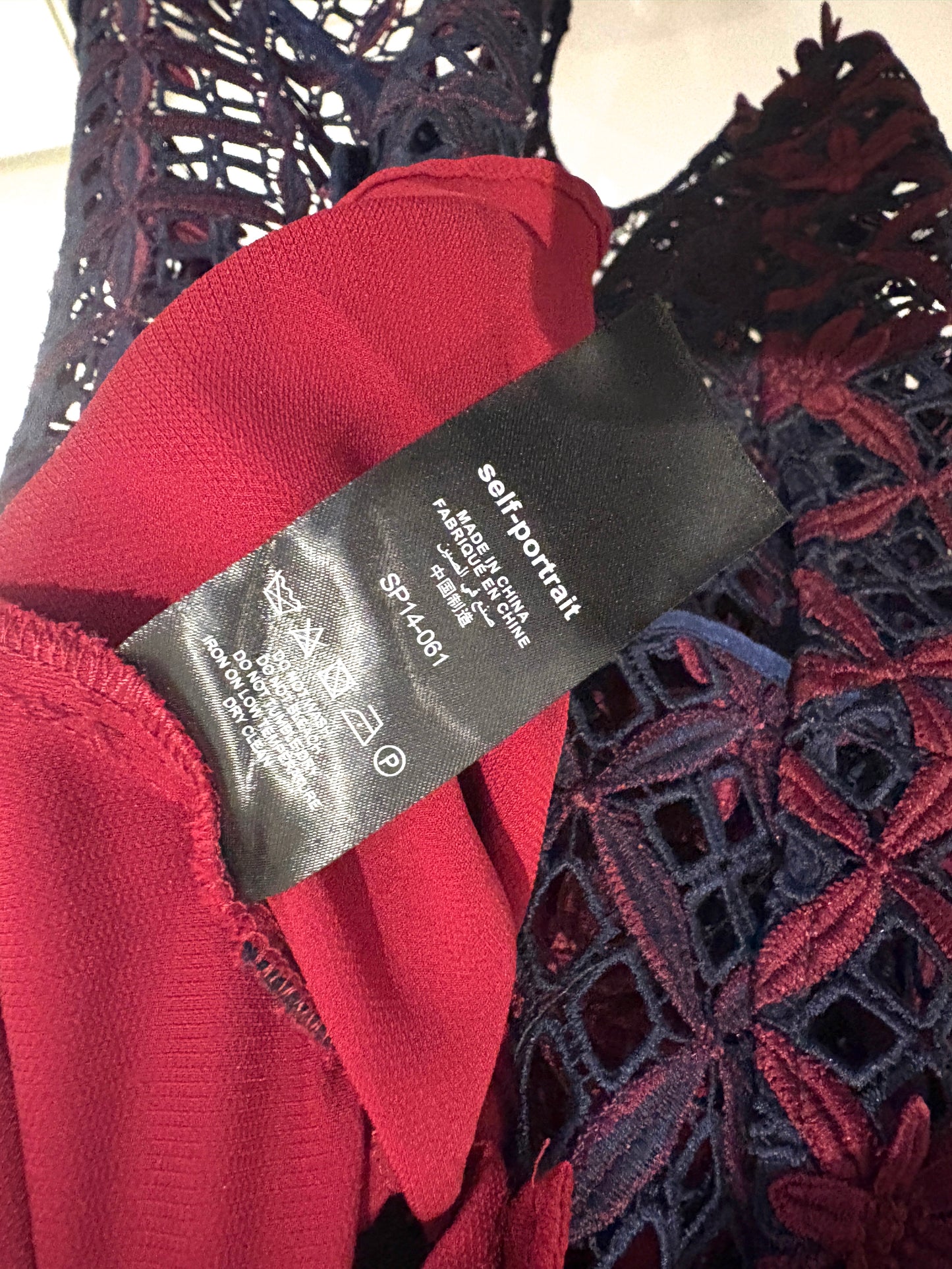 Self-Portrait Burgundy and Navy Floral Midi Dress UK 14