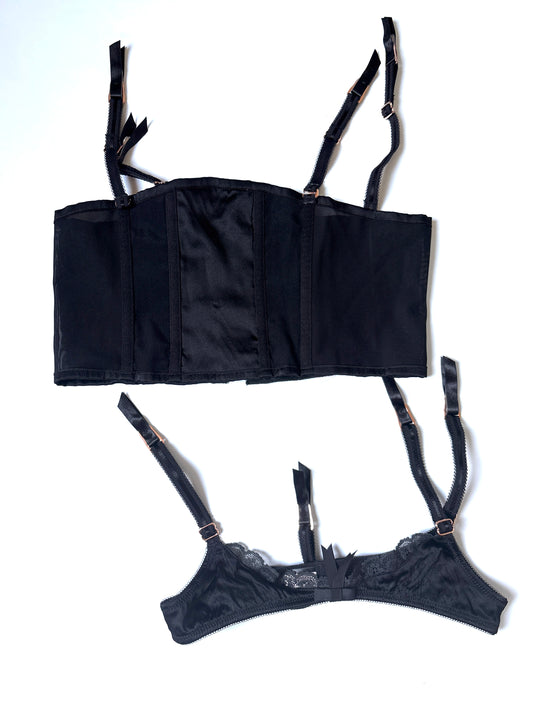 Myla Black Lace Balconette Bra & Suspenders