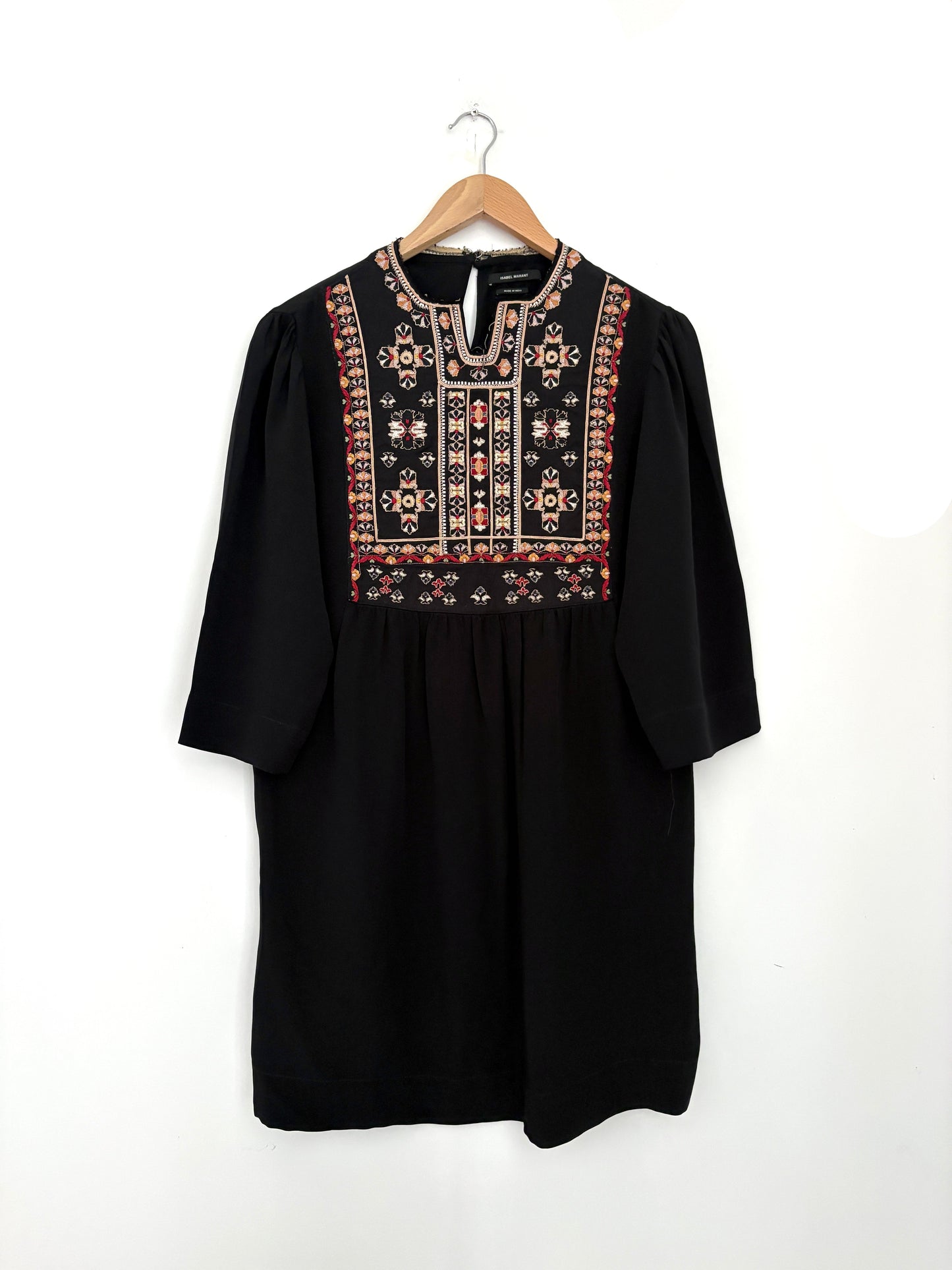 Isabel marant black embroidered silk wren dress