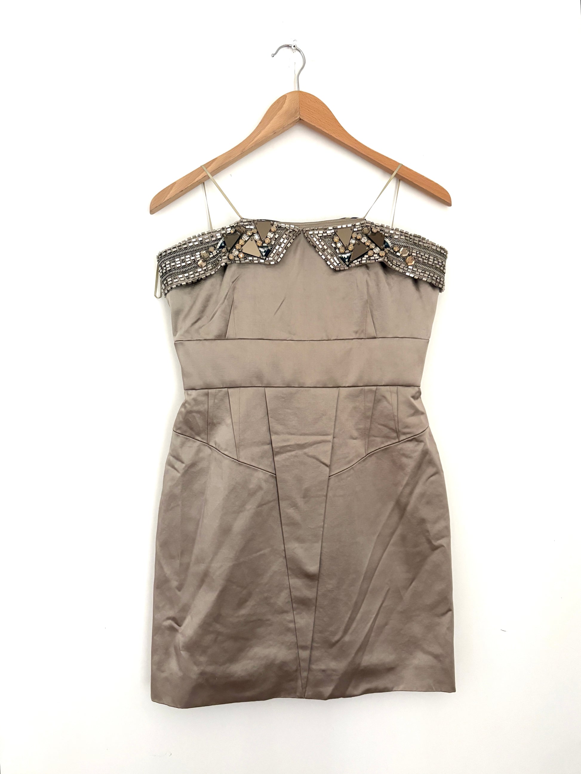 Matthew williamson taupe satin dress
