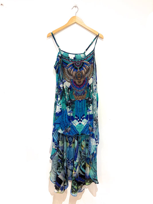 Camilla Printed High Low Dress L