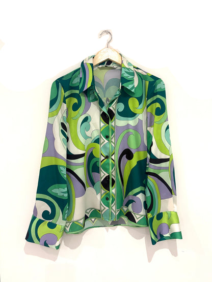 zara green print shirt