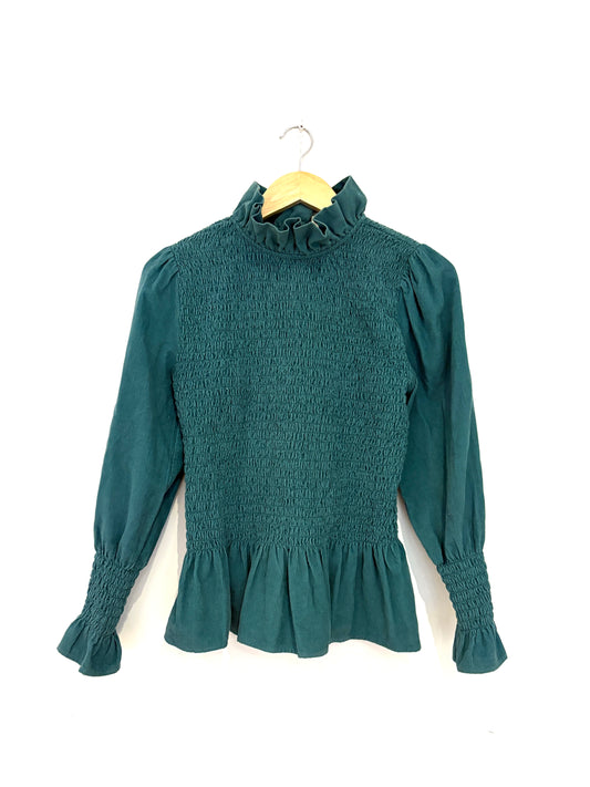 maria de la orden aleria corduroy smocked blouse