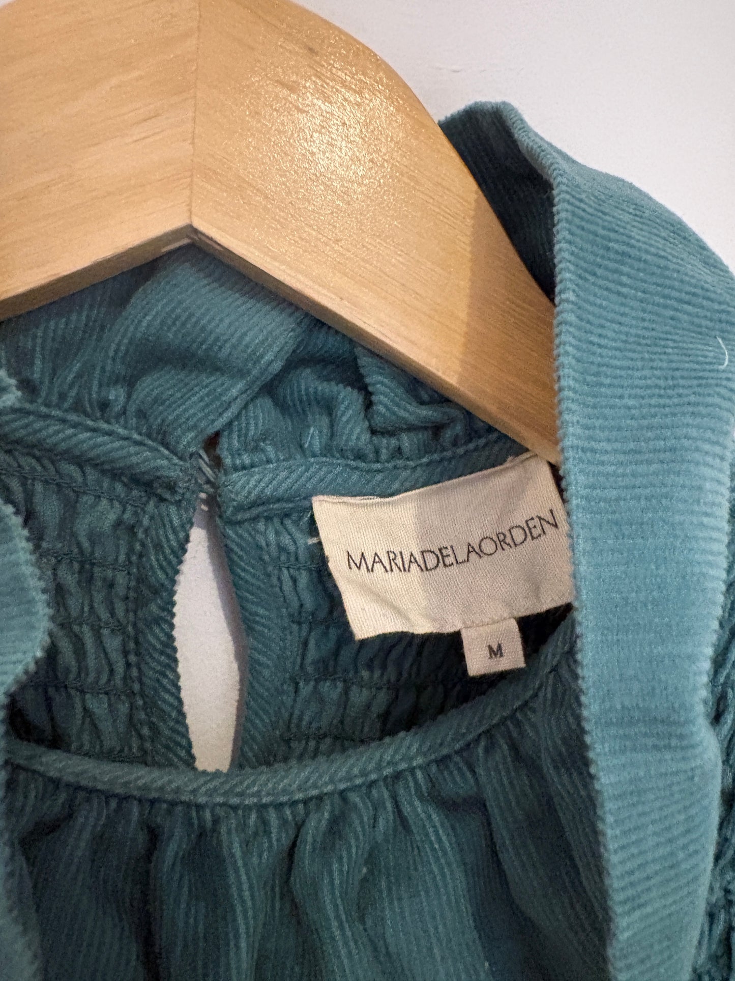 Maria de la Orden Green Corduroy Smocked Blouse M