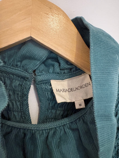 Maria de la Orden Green Corduroy Smocked Blouse M
