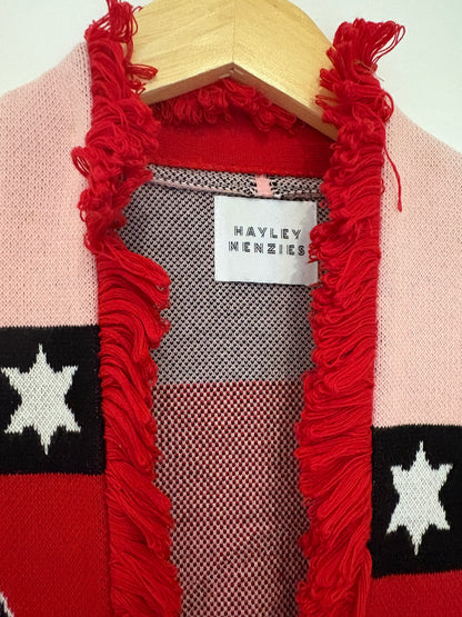 Hayley Menzies Pink and Red Zebra Cotton Jacquard Cardigan S