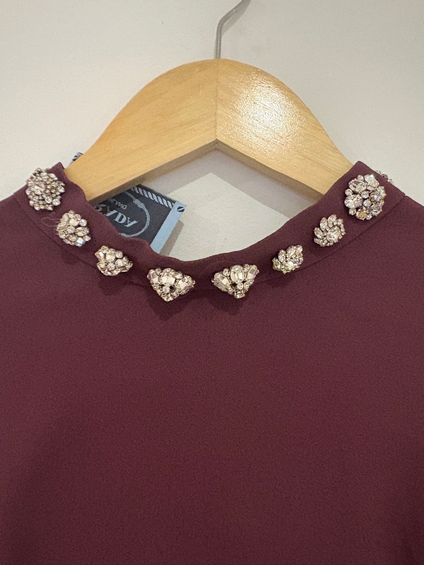 Prada Burgundy Dress with Gem Neckline UK 12