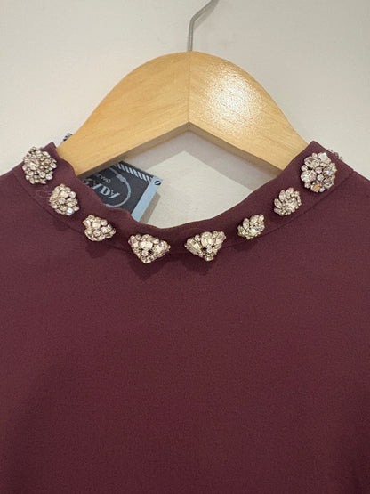 Prada Burgundy Dress with Gem Neckline UK 12