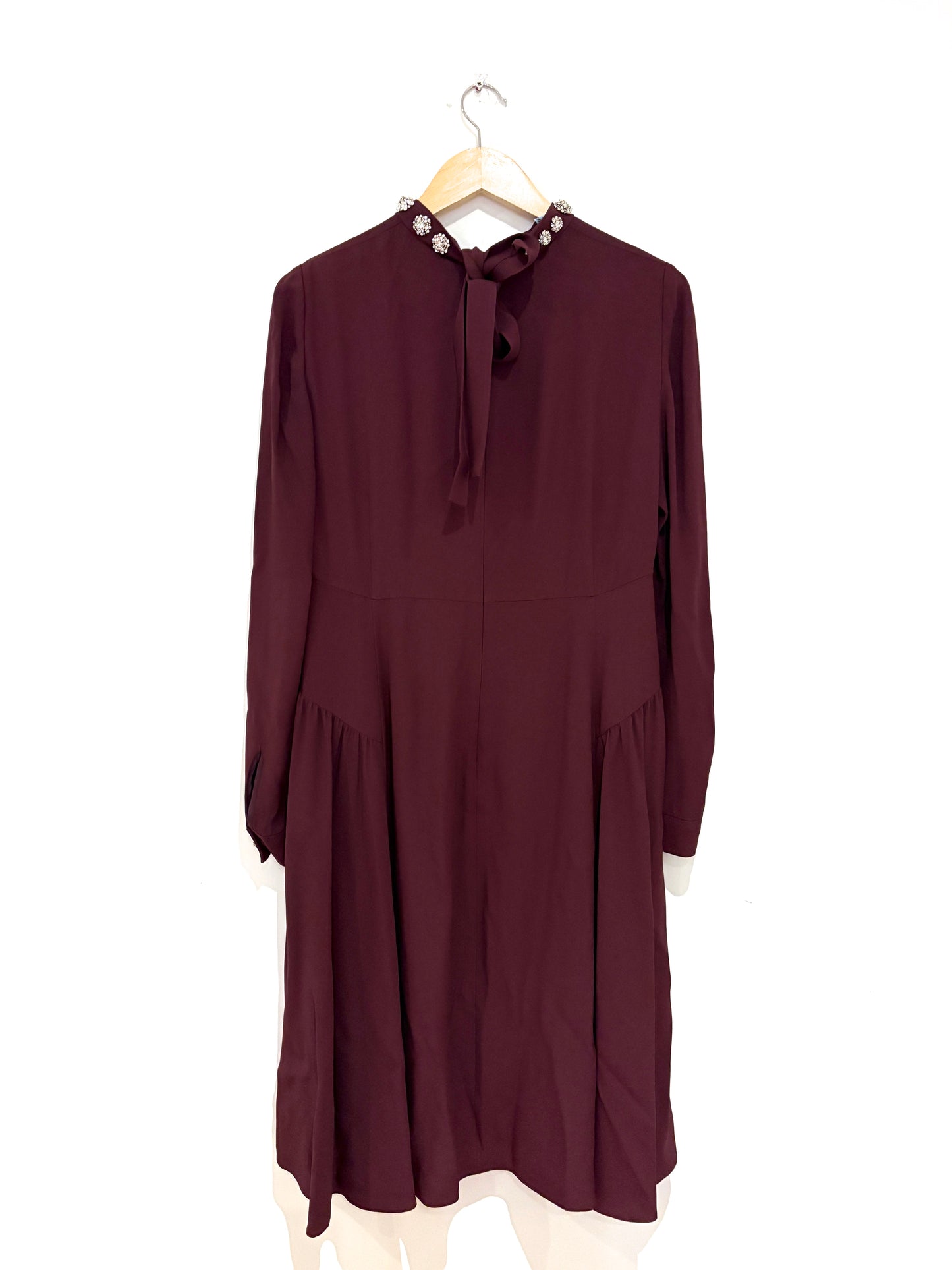 Prada Burgundy Dress with Gem Neckline UK 12