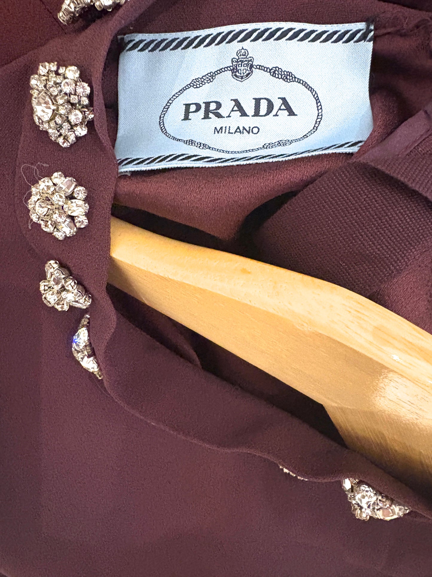 Prada Burgundy Dress with Gem Neckline UK 12