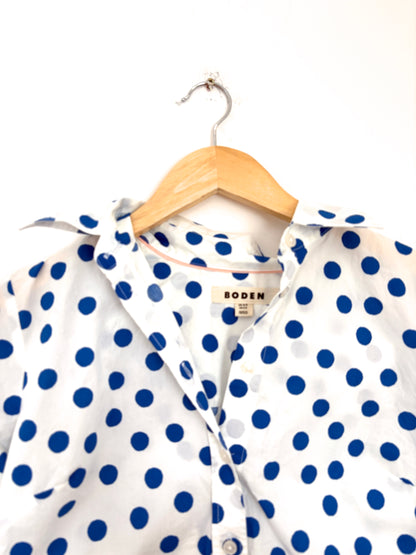 Boden White & Blue Polka Dot Shirt UK 6-8