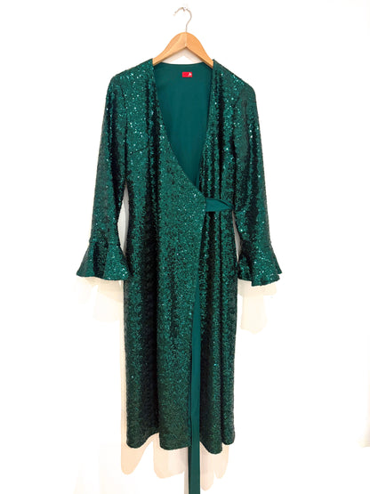 Kitri green sequin wrap dress