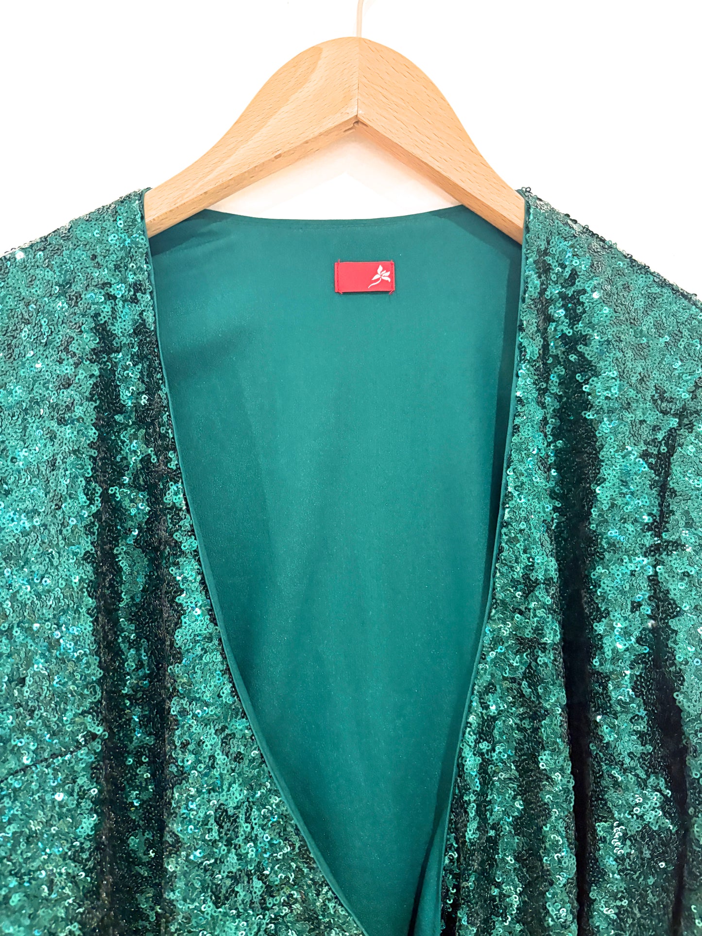 Kitri Green Sequin Wrap Dress UK 10