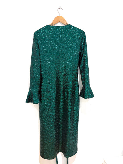 Kitri Green Sequin Wrap Dress UK 10