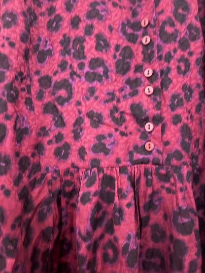 Ba&Sh Raspberry Leopard Shirt Dress L