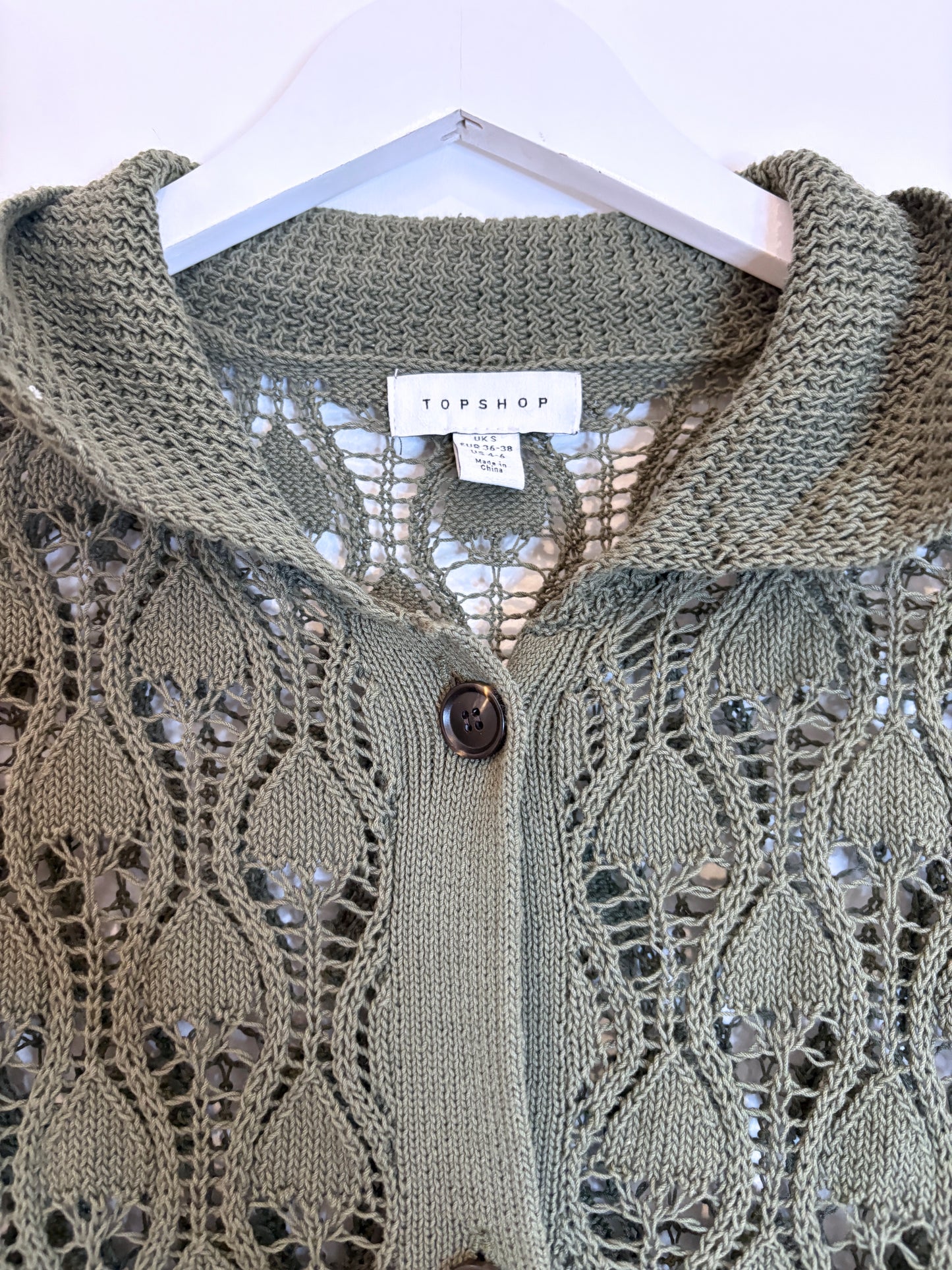 Topshop Crochet Green Cardigan S