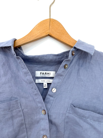 Farhi by Nicole Farhi Blue Linen Shirt XS