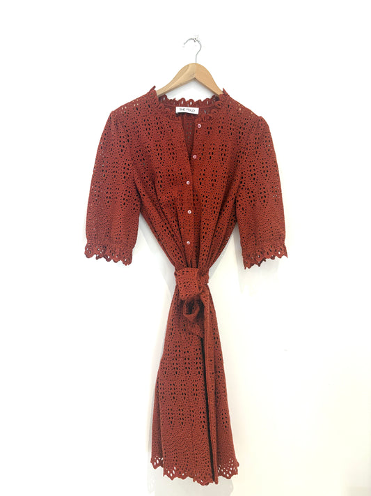 The Fold Rust Lace Cotton Broderie Anglaise Dress