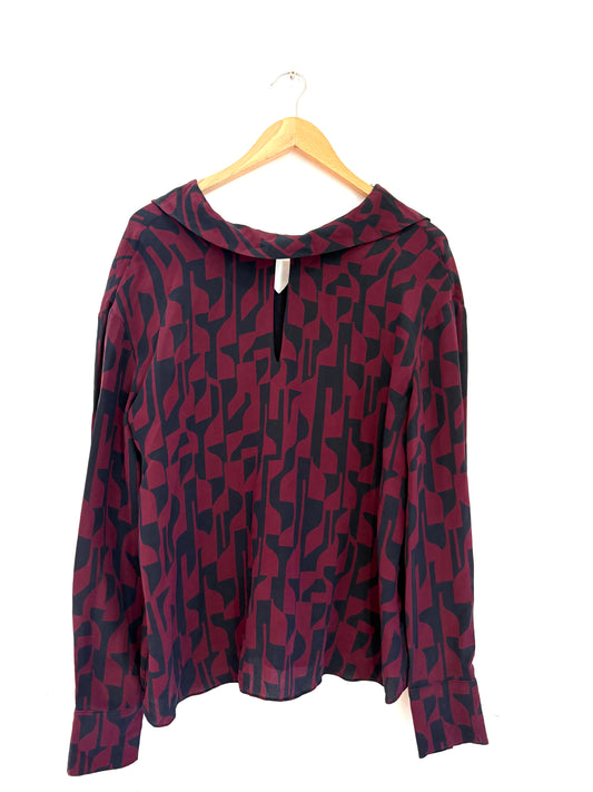 The Fold Printed Silk Burgundy Blouse