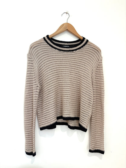 Reiss Neutral/Navy Astrid Linen Blend Knitted Crew Neck Jumper