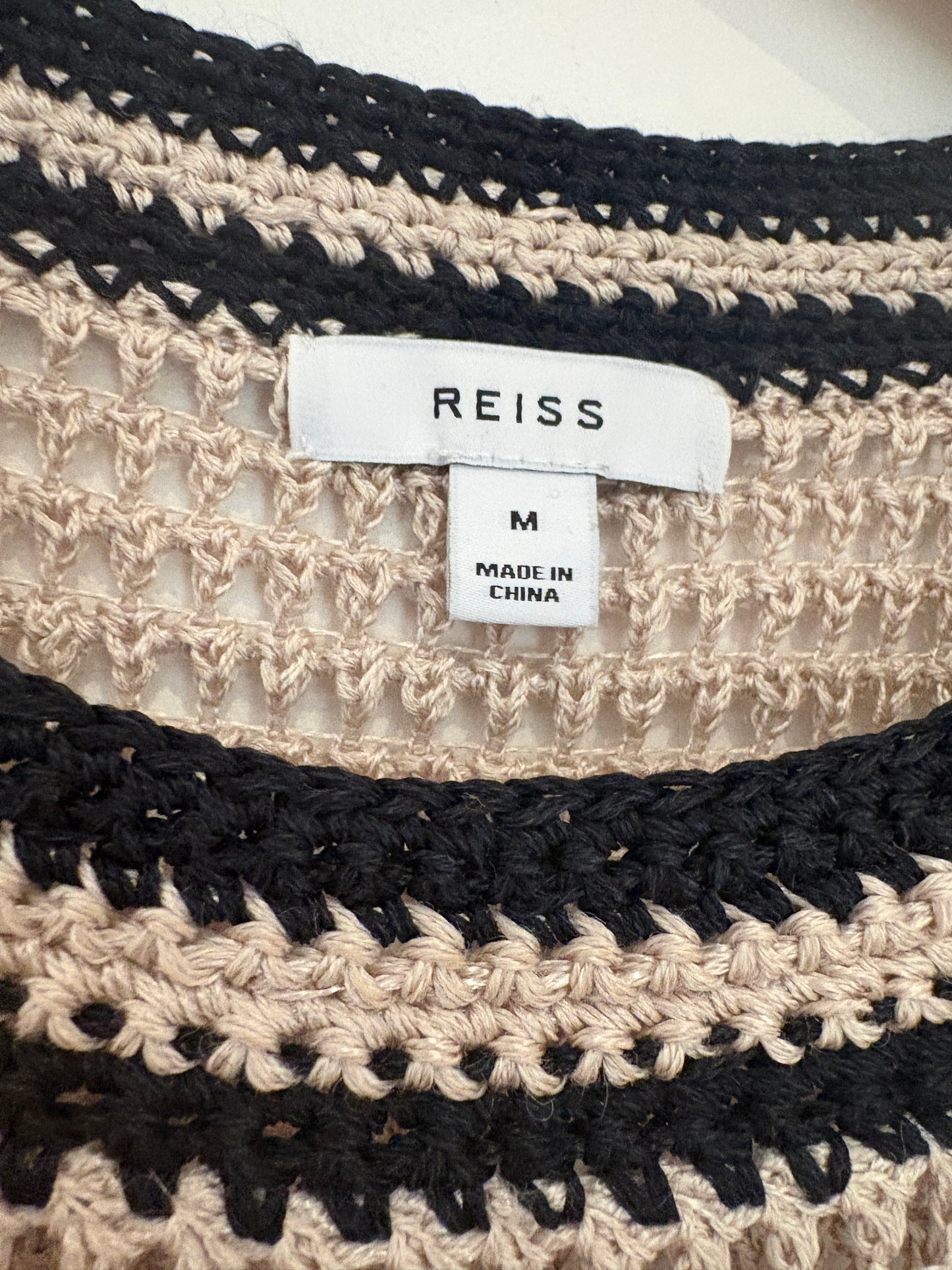 Reiss Neutral Linen Blend Knitted Crew Neck Jumper M