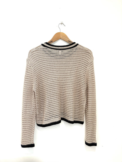 Reiss Neutral Linen Blend Knitted Crew Neck Jumper M